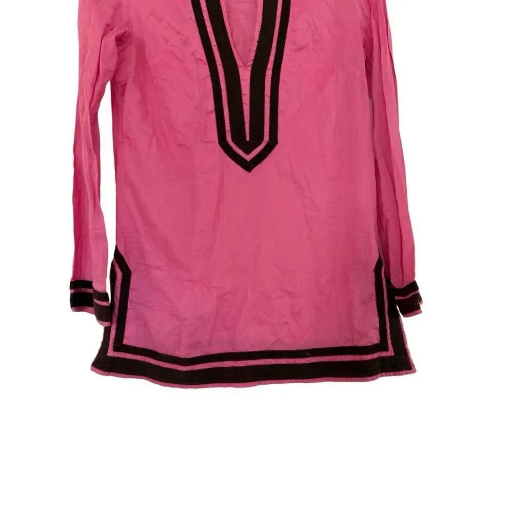 Tory Burch Womens Pink Long Sleeve Cotton Kaftan Tunic Cover-up Dress Size
